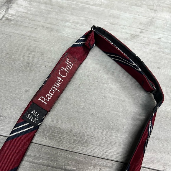 Racquet Club Red w/ Navy & White Stripe Silk Bowtie - Picture 2 of 4